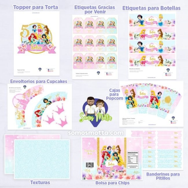 KIT IMPRIMIBLE DE FIESTA PRINCESAS DE DISNEY