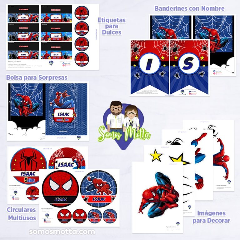 Complementa tu Decoración con el KIT IMPRIMIBLE HOMBRE ARAÑA te enviamos personalizado para Imprimir fiesta spiderman marvel comics