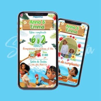Video Invitación Moana Hermanas Bebé y Grande (Personalizada)