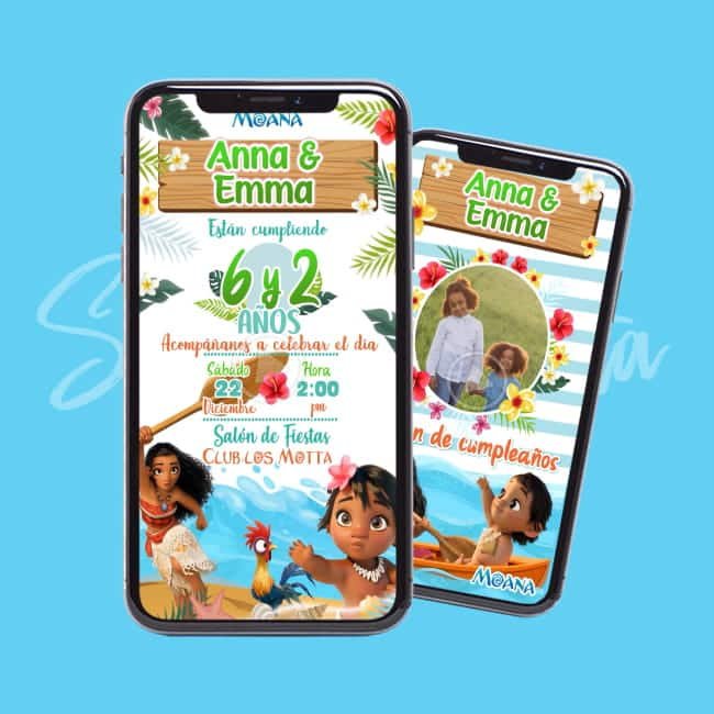 Video Invitación Moana Hermanas Bebé y Grande (Personalizada)