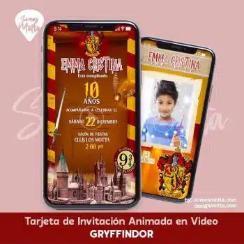 TARJETA INVITACIÓN DE HARRY POTTER GRYFFINDOR