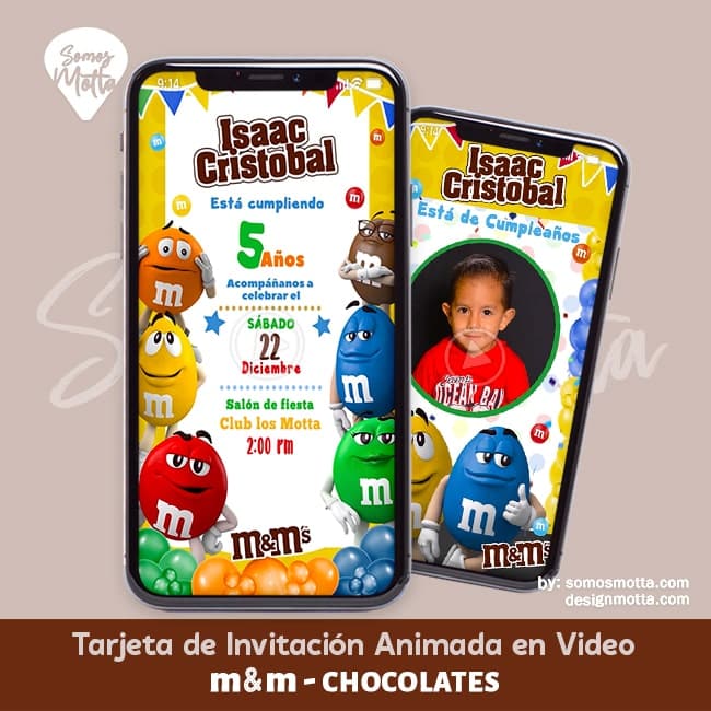 TARJETA DE INVITACIÓN M&M CHOCOLATES