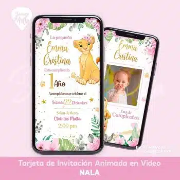 TARJETA INVITACIÓN DE NALA REY LEÓN