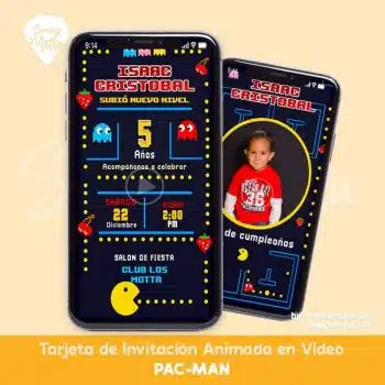 TARJETA DE INVITACIÓN PACMAN ARCADE