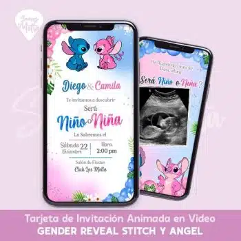 TARJETA GENDER REVEAL STITCH Y ANGEL