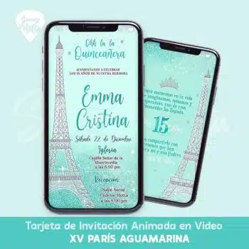 INVITACIÓN 15 AÑOS PARÍS AGUAMARINA