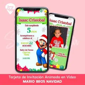 MARIO BROS NAVIDAD INVITACIÓN CUMPLEAÑOS