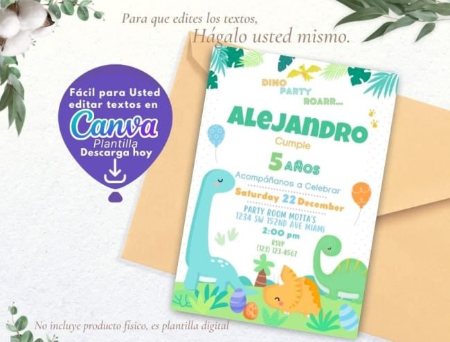 INVITACIÓN DE CUMPLEAÑOS DINOSAURIOS BEBÉ