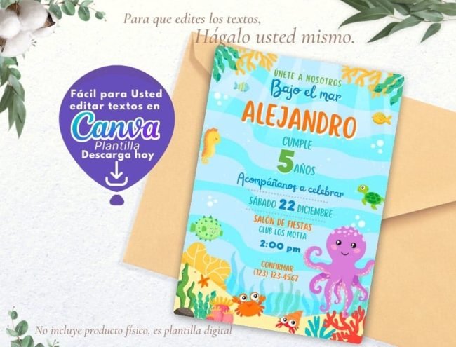 CUMPLEAÑOS FONDO DEL MAR INVITACIÓN EDITABLE