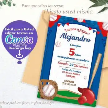 CUMPLEAÑOS BÉISBOL INVITACIÓN EDITABLE