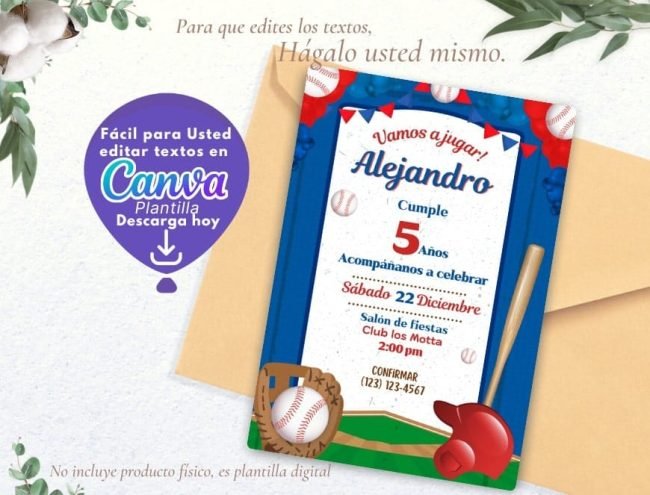 CUMPLEAÑOS BÉISBOL INVITACIÓN EDITABLE