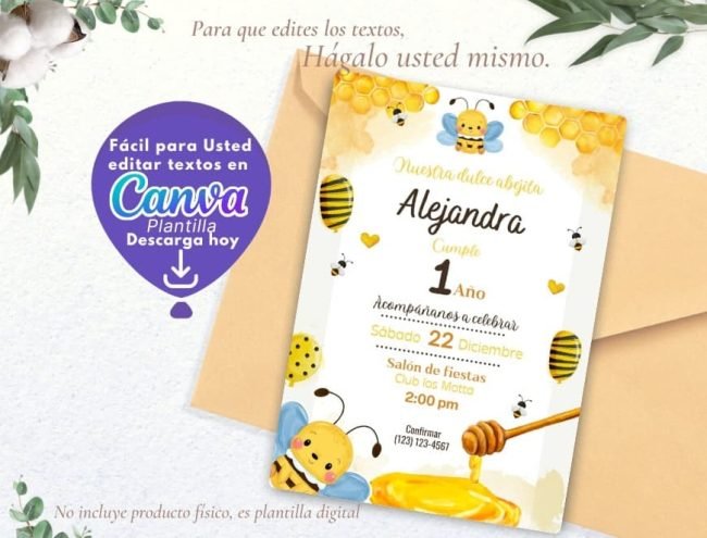 CUMPLEAÑOS DE ABEJITAS INVITACIÓN EDITABLE