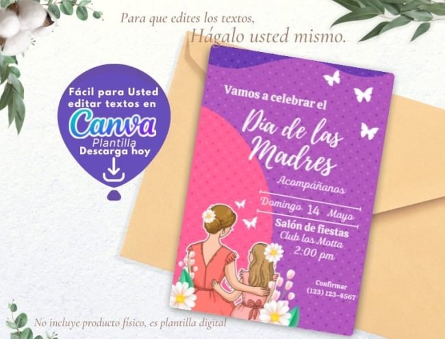 TARJETA EDITABLE PARA CELEBRAR A MAMÁ