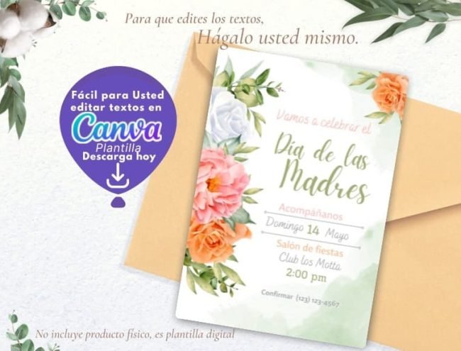 TARJETA EDITABLE DIA DE LAS MADRES INVITACIÓN