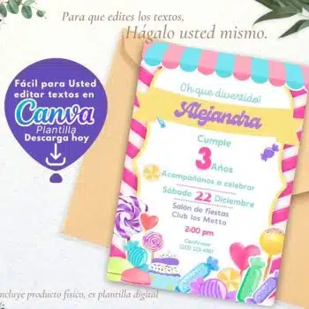 CUMPLEAÑOS CANDY LAND INVITACIÓN EDITABLE