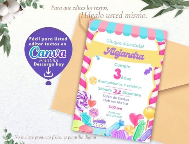 CUMPLEAÑOS CANDY LAND INVITACIÓN EDITABLE