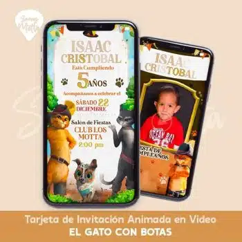 INVITACIÓN CUMPLEAÑOS GATO CON BOTAS