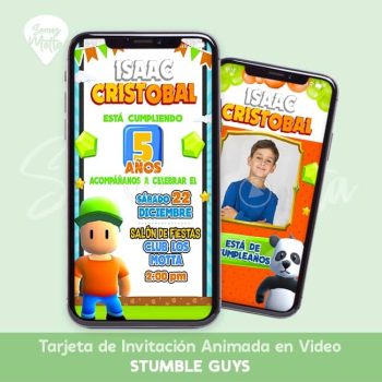 Videotarjeta INVITACIÓN animada CUMPLEAÑOS STUMBLE GUYS Personalizada