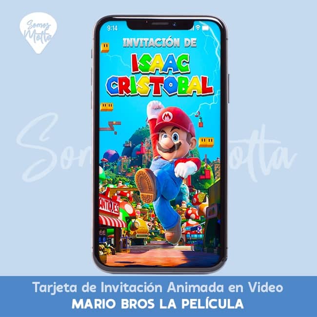 Video tarjeta Invitación de cumpleaños personalizada animada con los personajes de súper Mario bros la película 2023