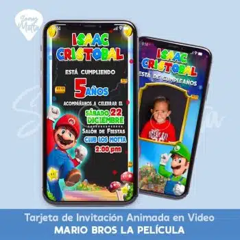 Video Invitación de cumpleaños personalizada animada con los personajes de súper Mario bros la película 2023