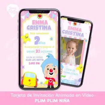 INVITACIÓN CUMPLEAÑOS PLIM PLIM NIÑA Videotarjeta personalizada y animada