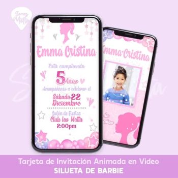 INVITACIÓN CUMPLEAÑOS SILUETA BARBIE Videotarjeta Invitación de cumpleaños personalizada animada