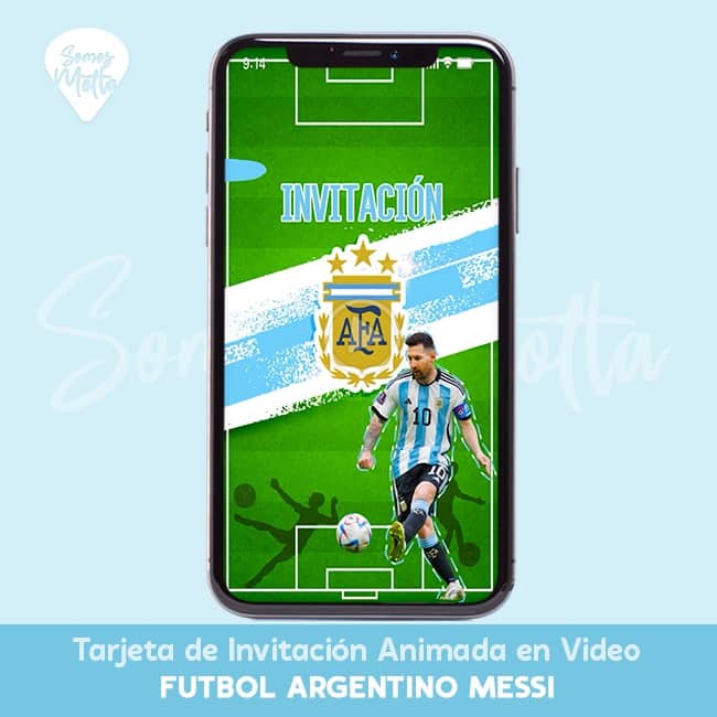 INVITACIÓN CUMPLEAÑOS MESSI FUTBOL ARGENTINA Videotarjeta personalizada y animada