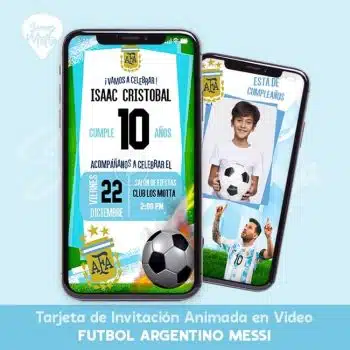 INVITACIÓN CUMPLEAÑOS MESSI FUTBOL ARGENTINA Videotarjeta Invitación personalizada y animada