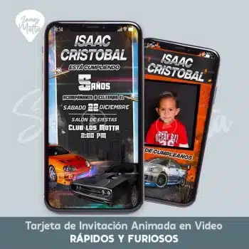 Tarjeta INVITACIÓN CUMPLEAÑOS RÁPIDOS Y FURIOSOS personalizada