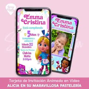 Servicio de personalización de video INVITACIÓN ALICIA Y SU MARAVILLOSA PASTELERÍA