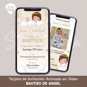 Invitación para Bautizo de Angel Beige