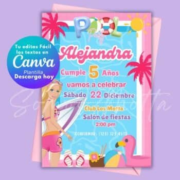 Invitación de Barbie POOL PARTY para Editar