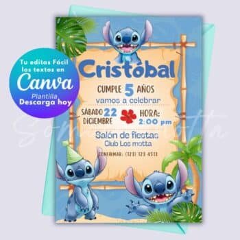 Invitación de Stitch para Editar de Fiesta Tropical