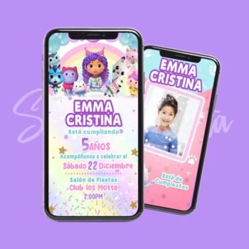Invitación Gabby's Dollhouse | Fiesta de Chispas de Cakey Cat