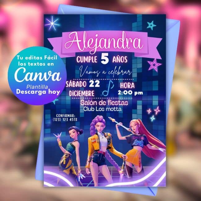 Invitación Guerreras KPOP Editable en Canva Cumpleaños