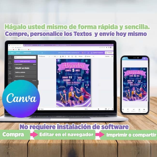 Invitación Guerreras KPOP Editable en Canva Cumpleaños