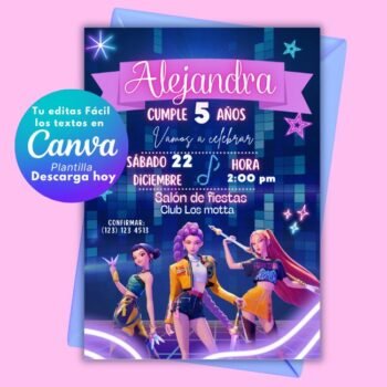 Invitación Guerreras KPOP Editable en Canva Cumpleaños