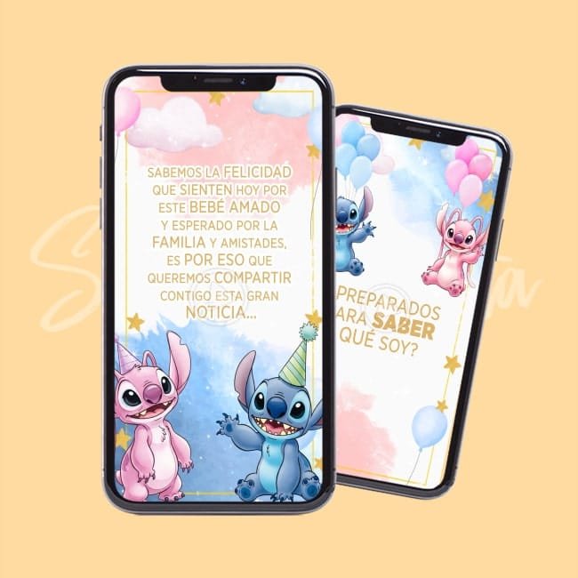 Invitación Revelación de Genero Stitch y Angel - Imagen 3