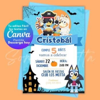 Invitación de Bluey Halloween para Editar