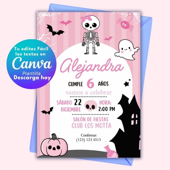Invitación de Halloween Rosa para Editar