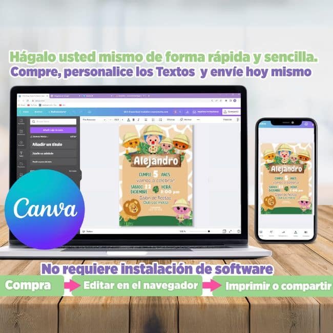 Invitación de Plim Plim Safari Editable