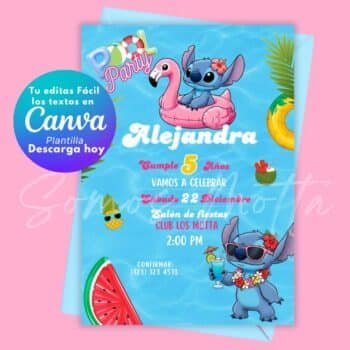 Invitación de Stitch Pool Party para Editar