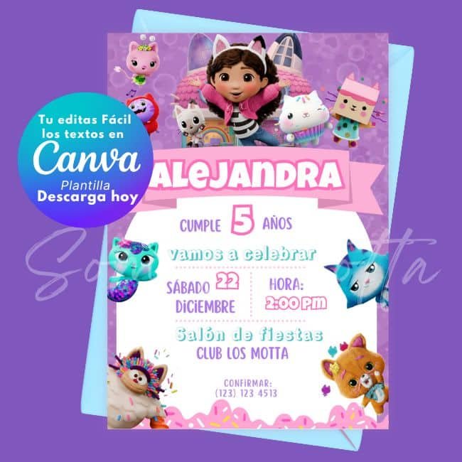 Invitación la Casa de Muñecas de Gabby para Editar