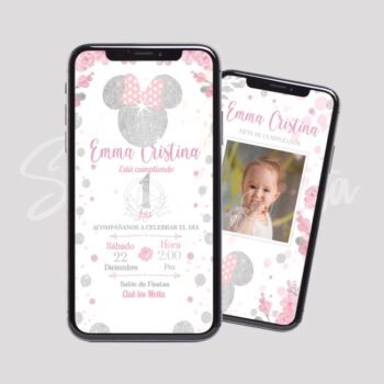 Video Invitación Minnie Plateado y Rosado