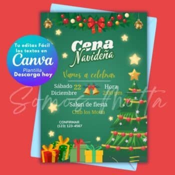 Invitación Cena Navideña Editable en Canva
