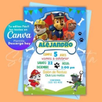 Invitación Paw Patrol para Imprimir | Editar en Canva