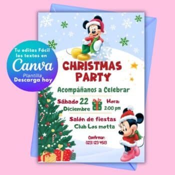 Invitación de Mickey Navidad GRATIS editar en Canva