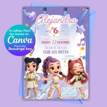 Invitación Guerreras KPOP para Editar en Canva GRATIS 🎁 | Plantilla Digital