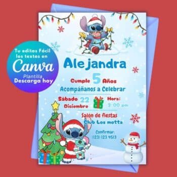 Stitch de Navidad: Invitación Editable Canva para Fiesta