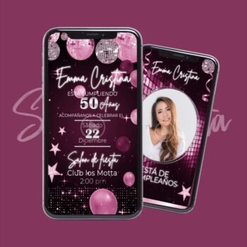 Video Invitación Bola Disco Negro Rosado Brillante